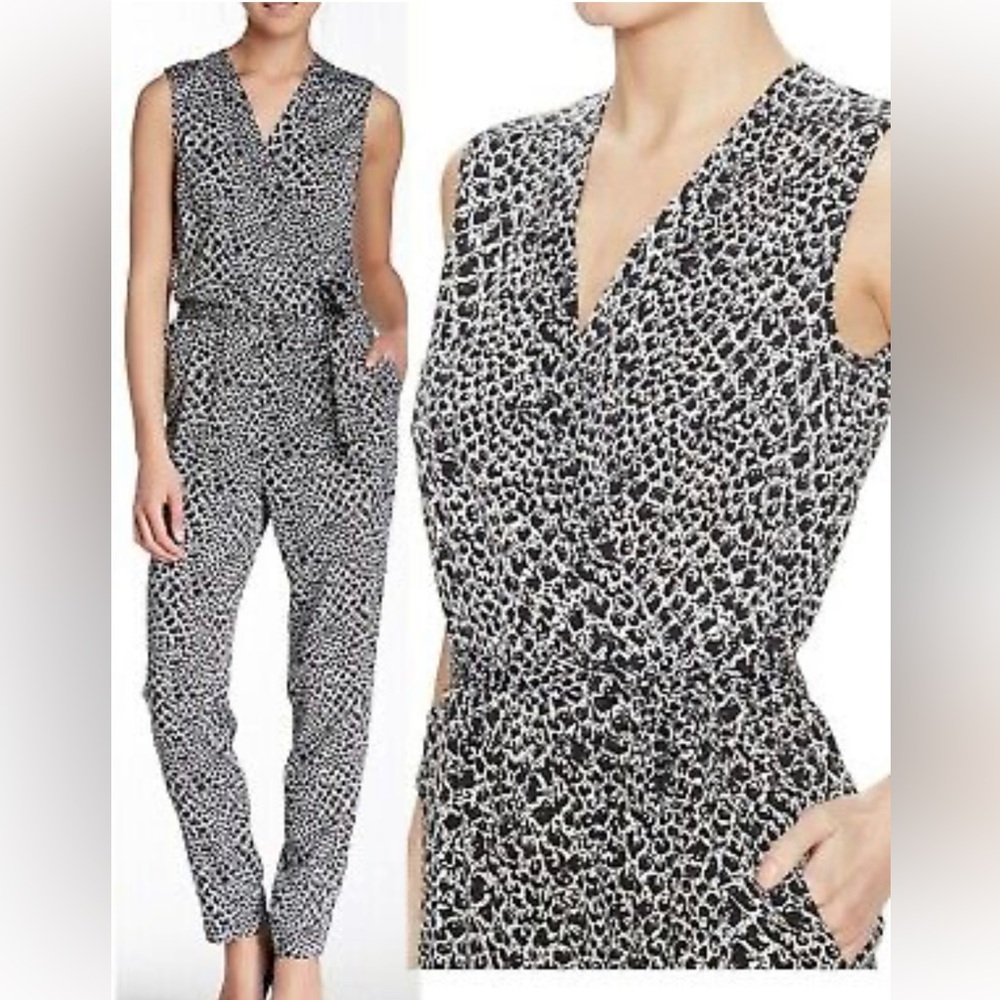 DVF Rawena Silk Jumpsuit Black White Side Tie
